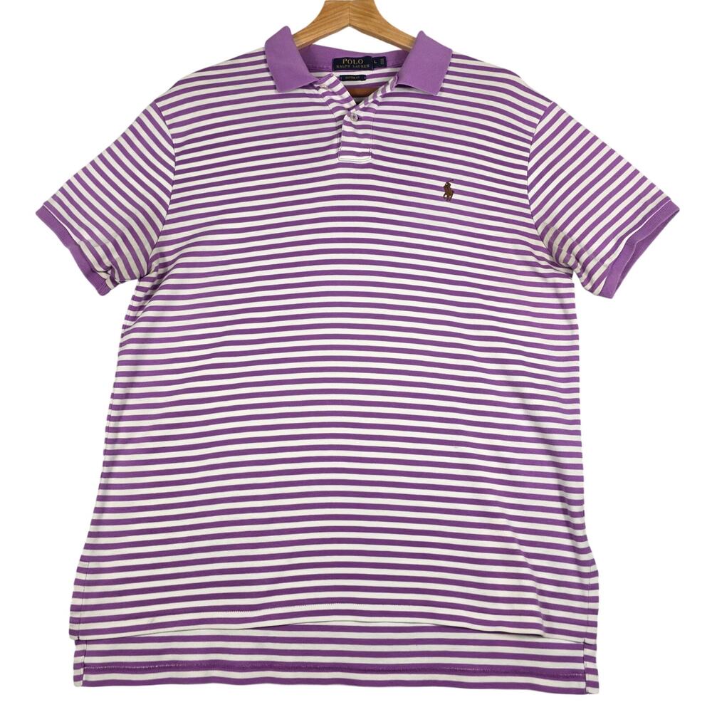 Purple Striped Polo Ralph Lauren Collared Polo Shirt